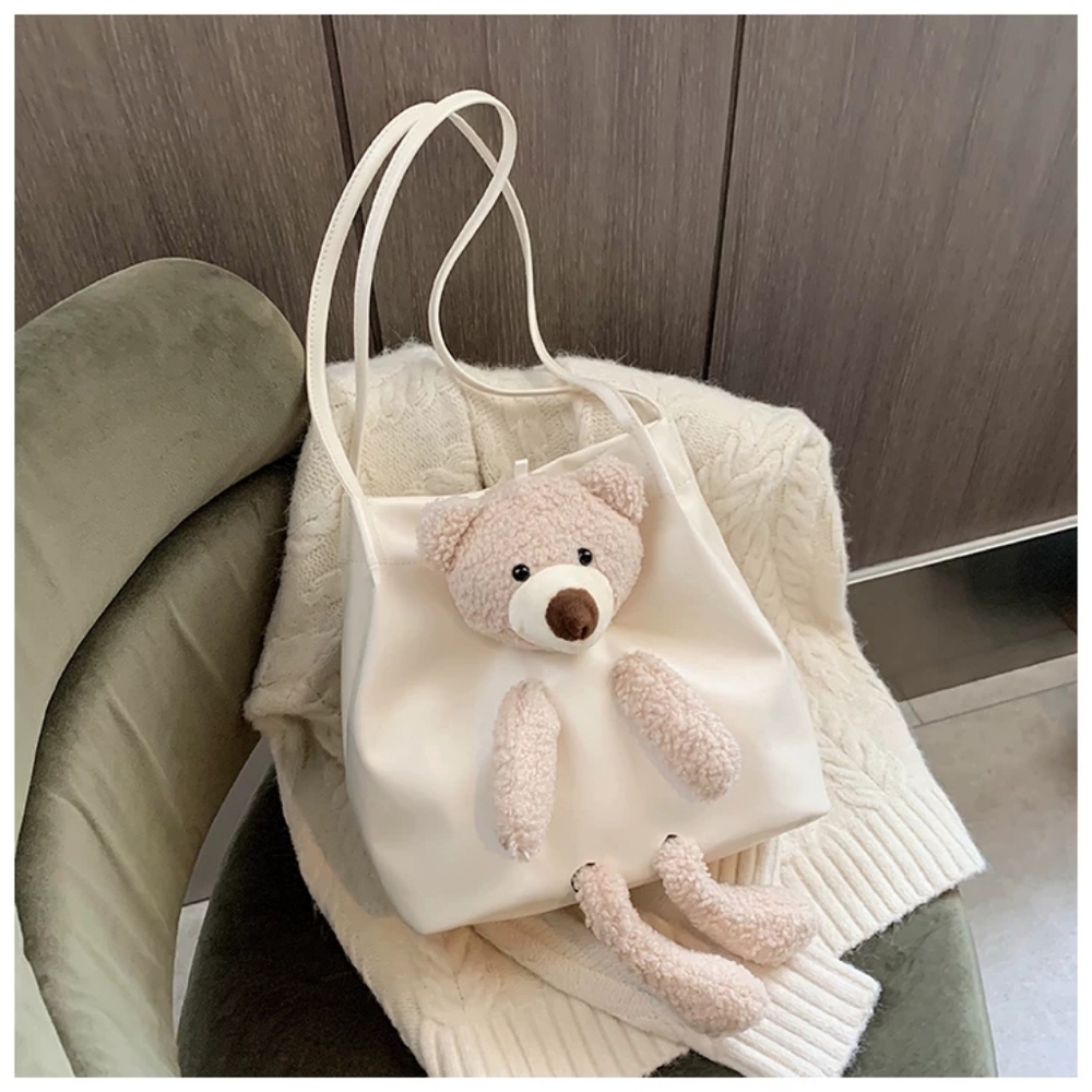 Plush Bear Accent Cream Tote Bag - Unbranded